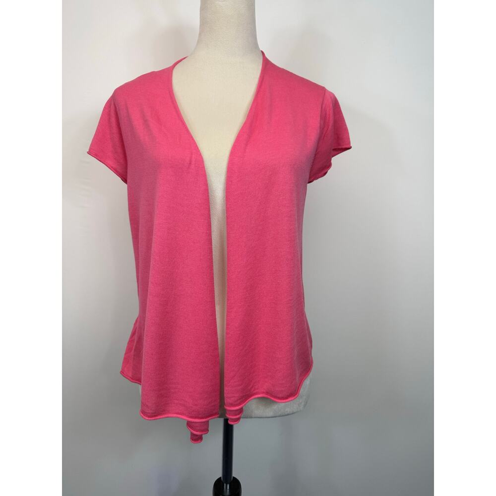 Poppy Pink Eileen Fisher‎ Shirt Sleeve Lightweight Cardigan Silk Cotton Sz M